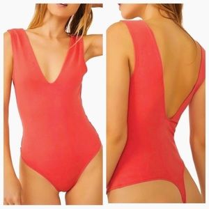 Free People Bodysuit Keep it Sleek Coral Pink Thong Women’s Small